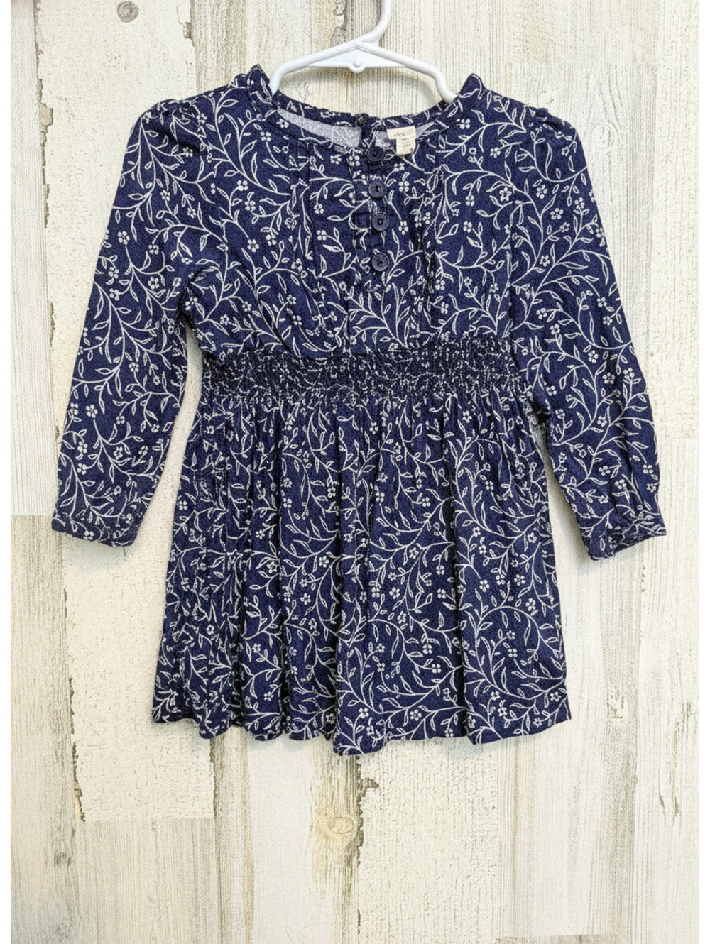 Old Navy Navy Floral Smocked Dress 2T Button Front